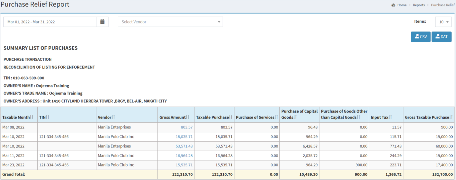 Tax Reports - Purchase Relief - Menu.png