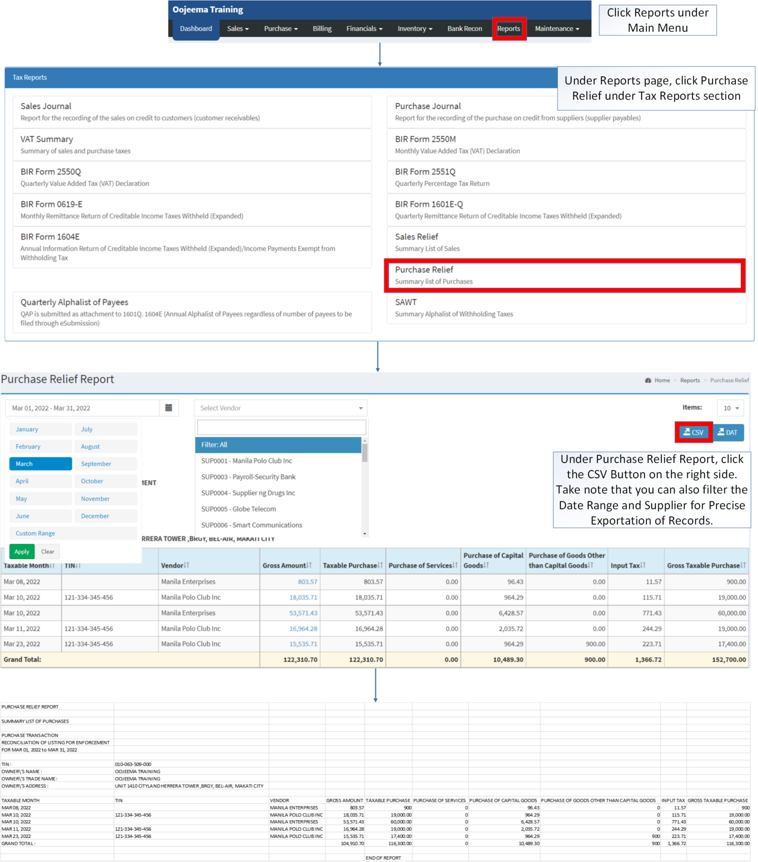 Tax Reports - Purchase Relief - Export CSV.png