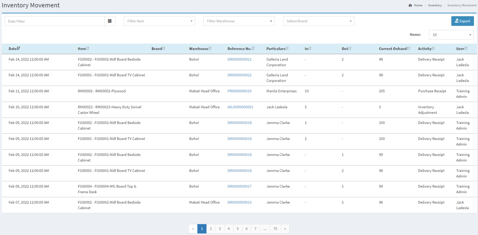 FileInventory Inventory Movement Record List.png Documentation Home