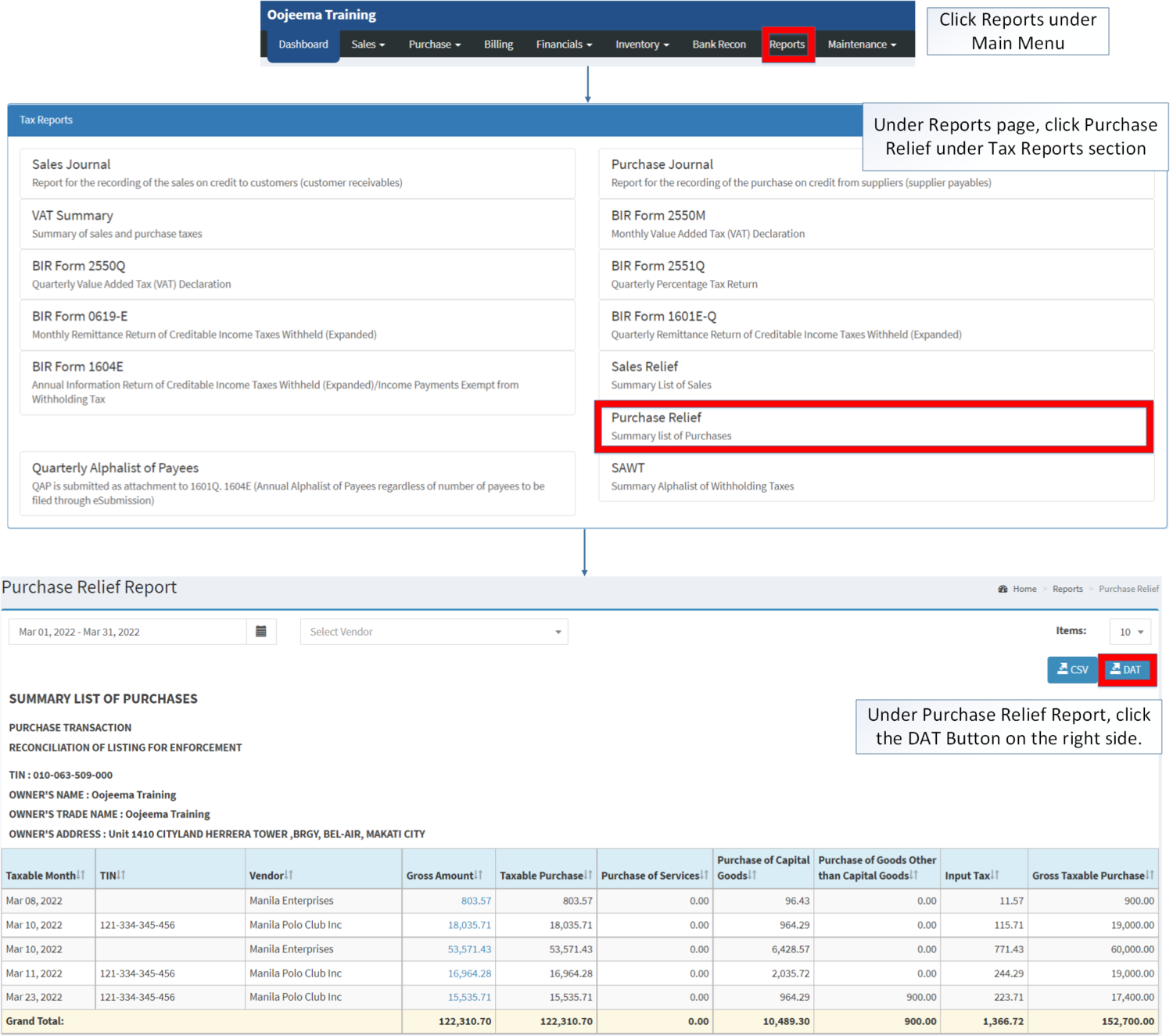 Tax Reports - Purchase Relief - Export DAT.png